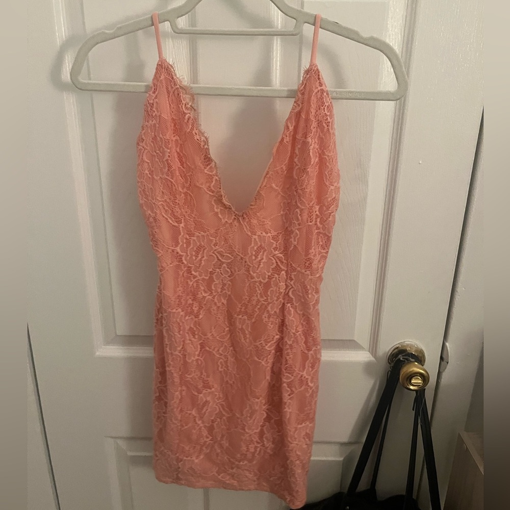 Pink lace mini dress